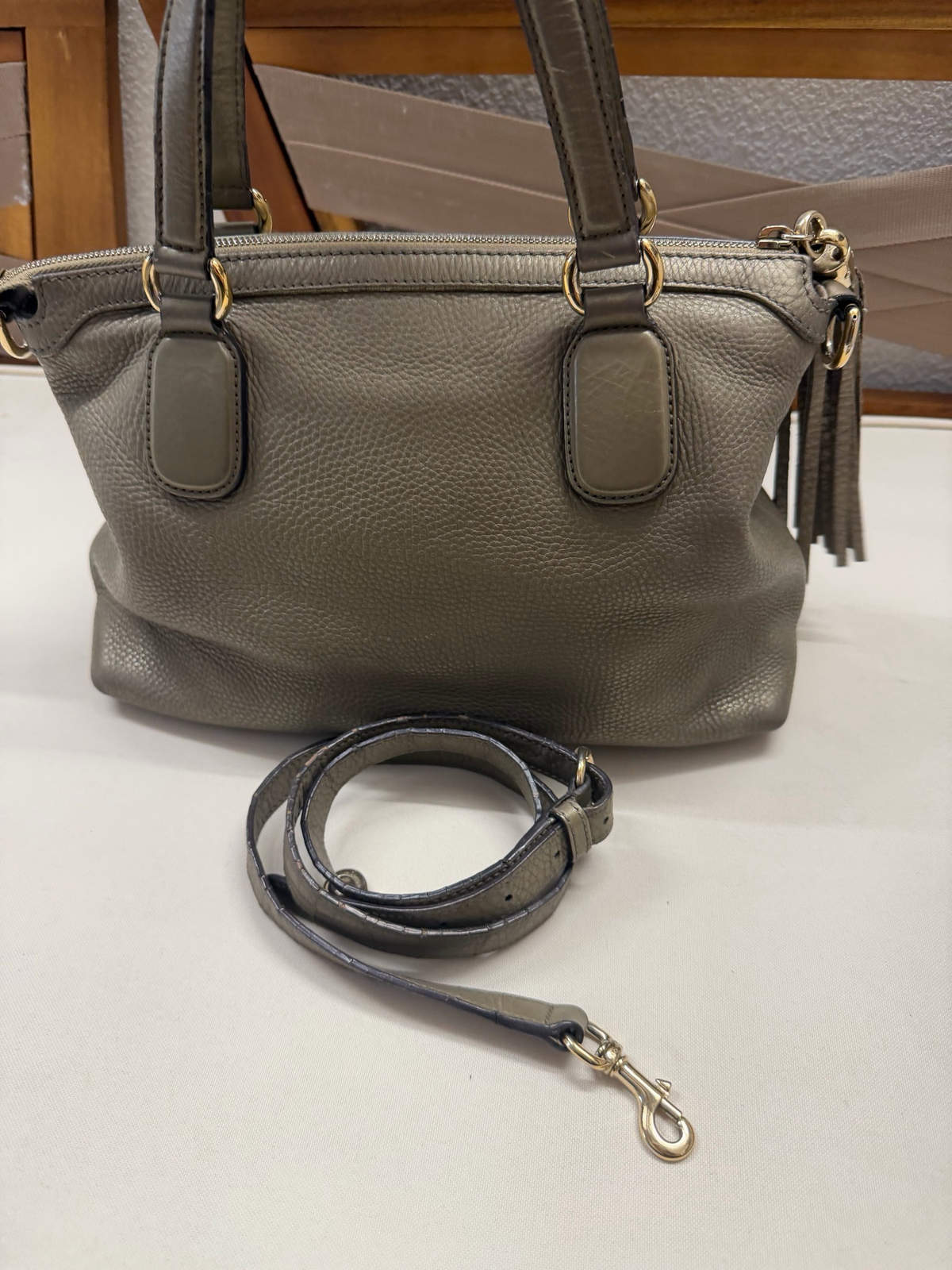 Gucci Pebbled Leather Soho Convertible Metallic Crossbody Sling