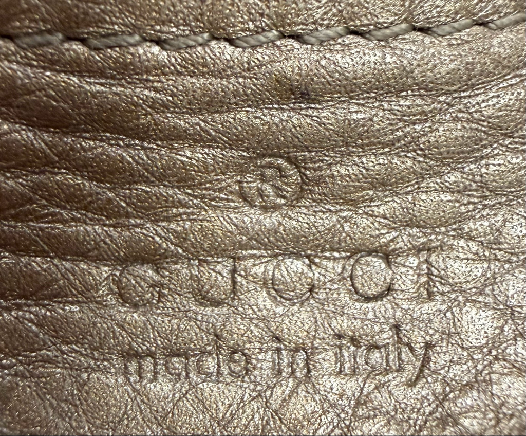 Gucci Pebbled Leather Soho Convertible Metallic Crossbody Sling