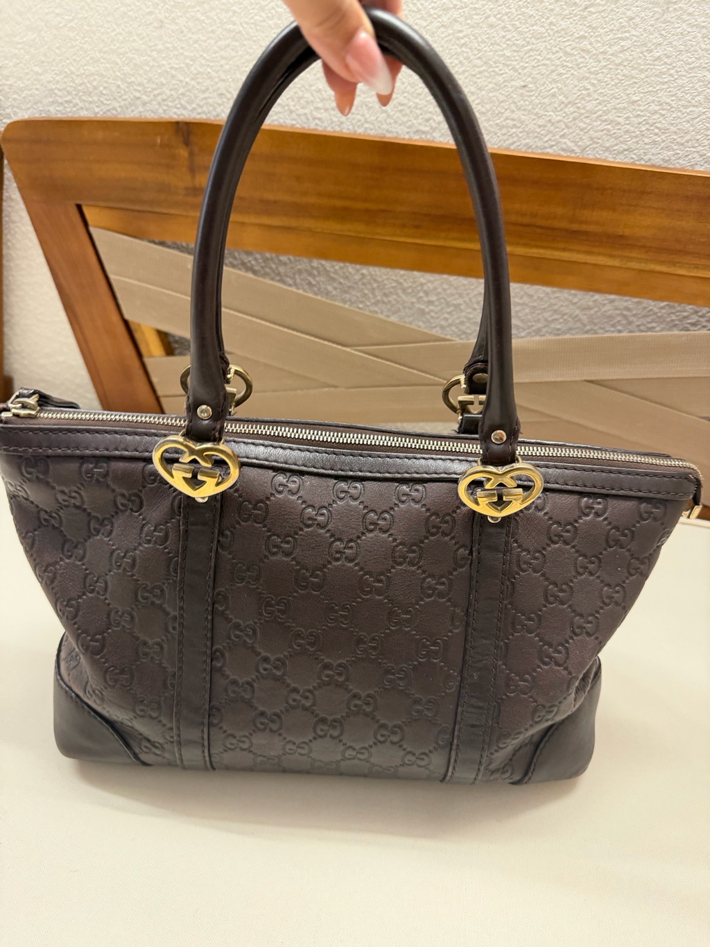 Gucci Lovely Heart Interlocking Guccissima Tote