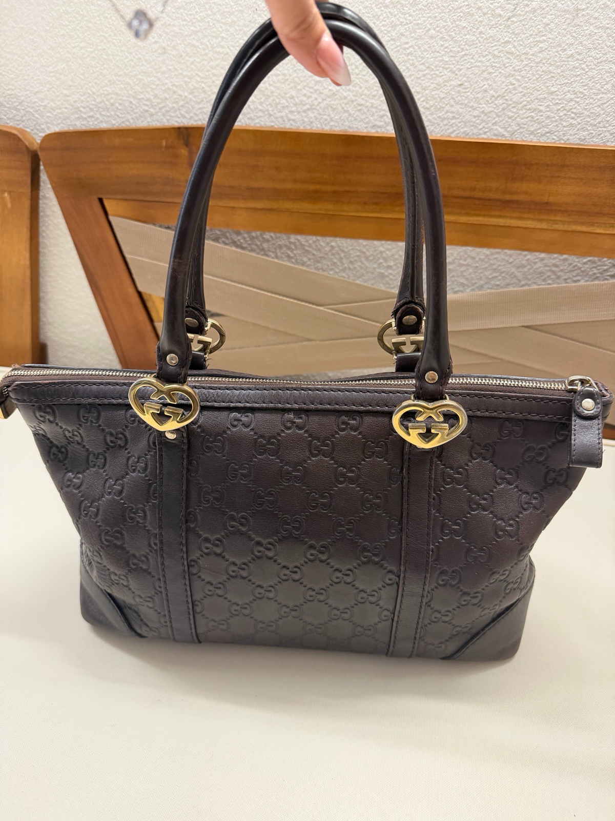 Gucci Lovely Heart Interlocking Guccissima Tote