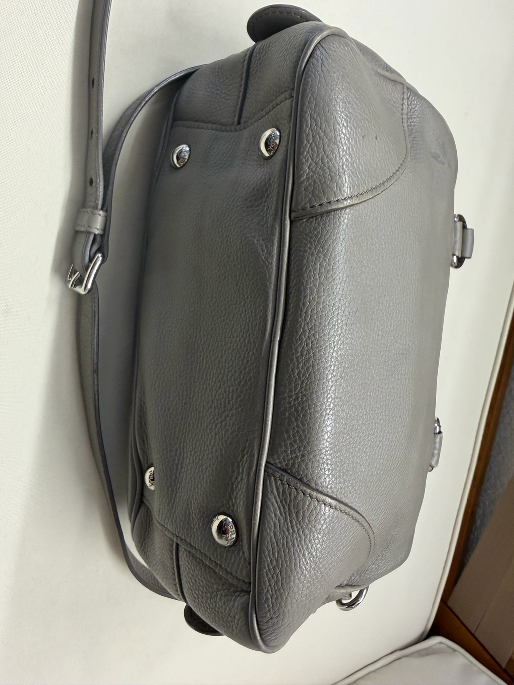 Prada Vitello Daino Argilla Boston Messenger Crossbody Pushlock