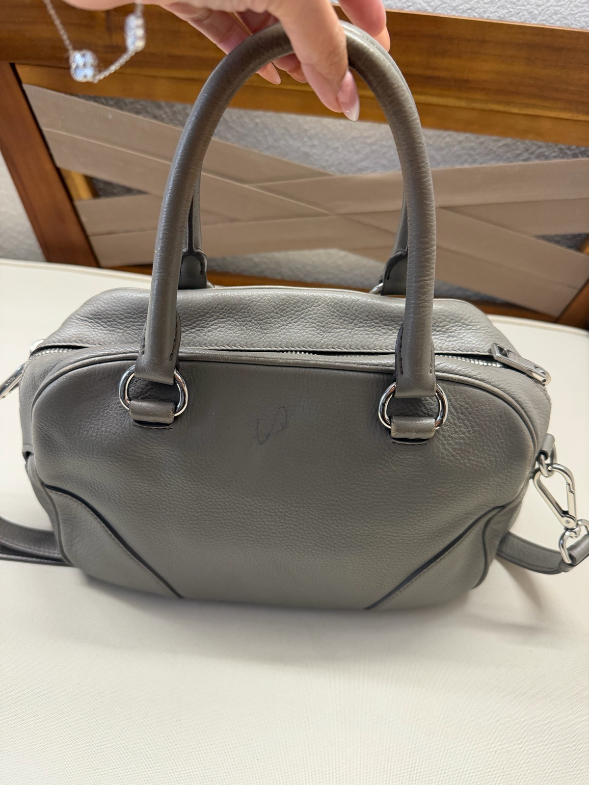 Prada Vitello Daino Argilla Boston Messenger Crossbody Pushlock