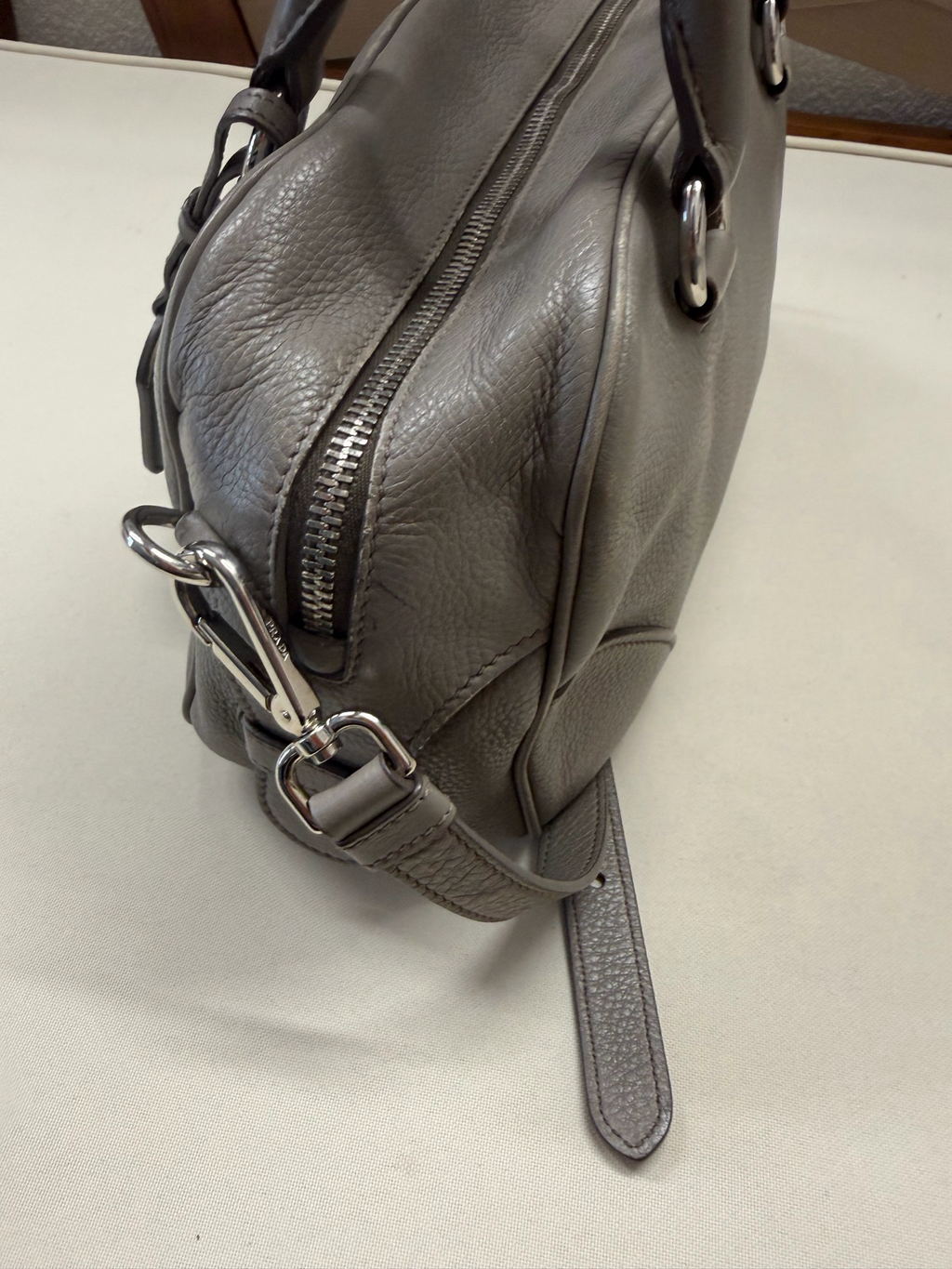 Prada Vitello Daino Argilla Boston Messenger Crossbody Pushlock