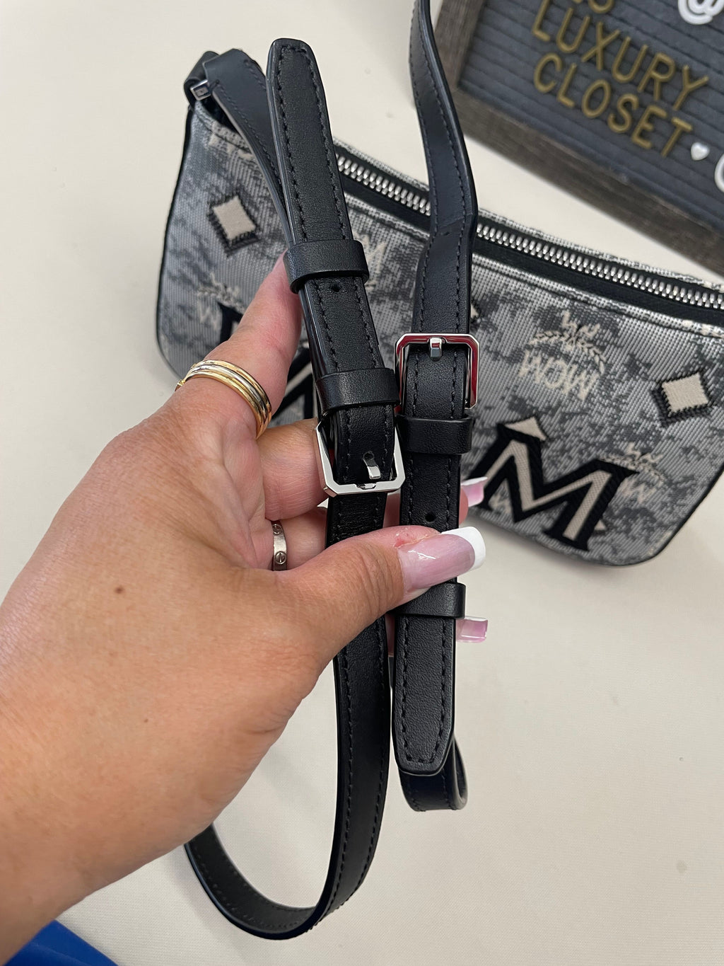 Mcm Jacquard Messenger Crossbody Sling Denim
