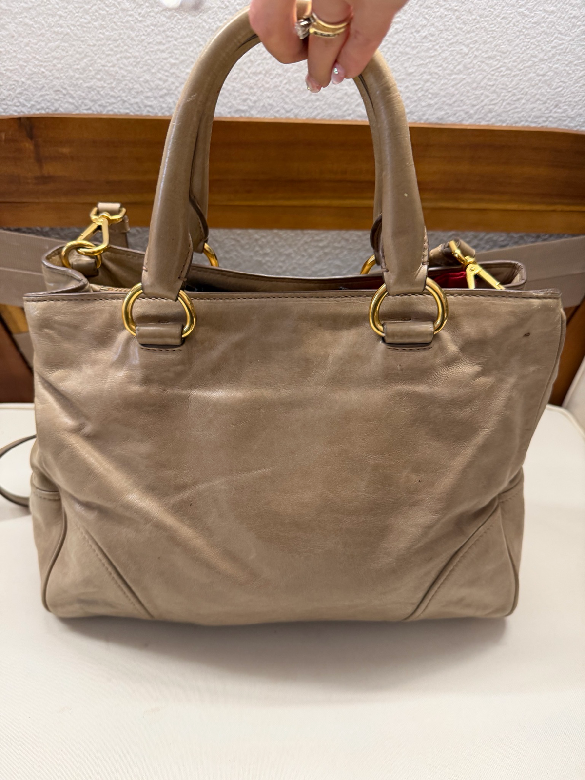 Prada Vitello Shine Messenger Crossbody Sling in Nude