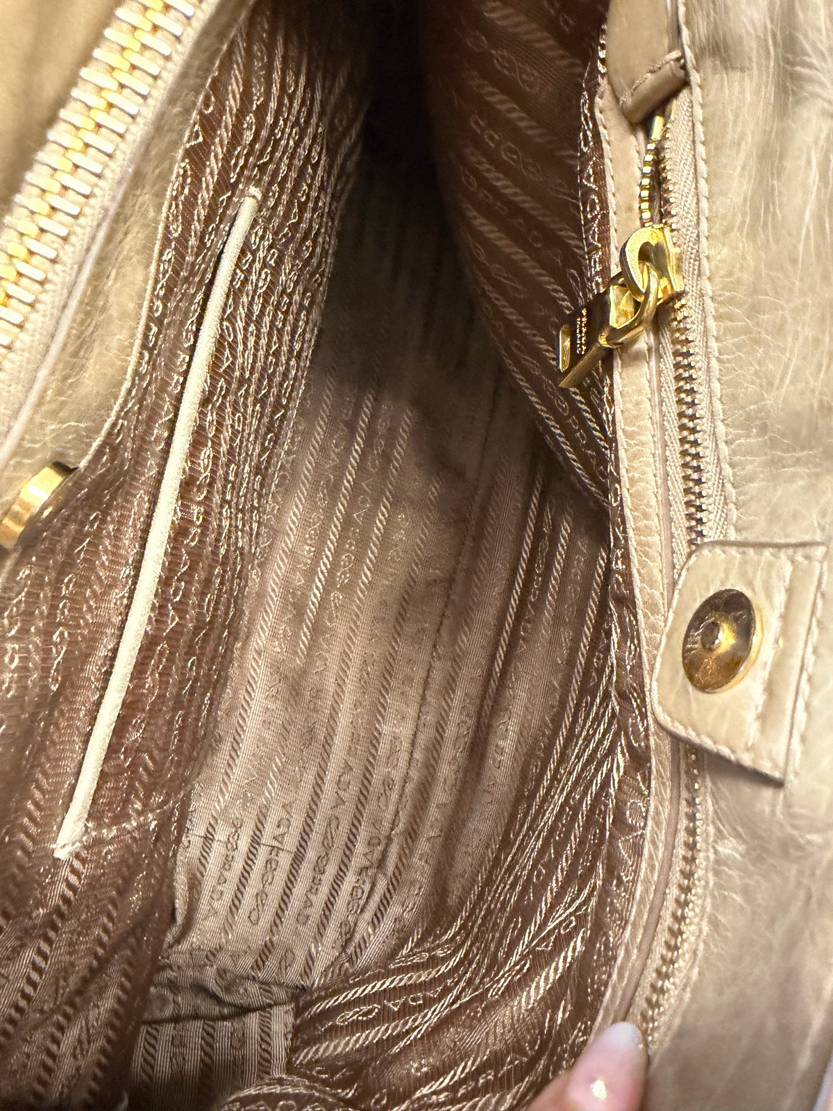 Prada Vitello Shine Messenger Crossbody Sling in Nude