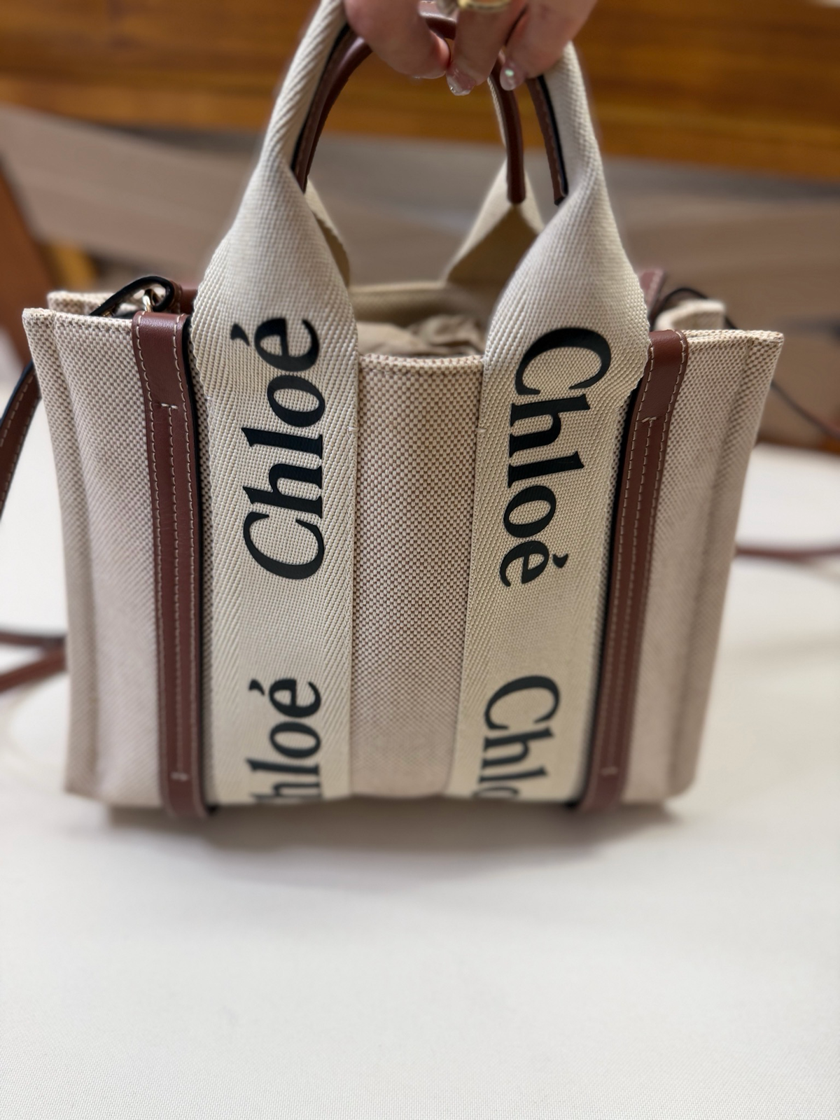 Chloe Woody Tote Sling Bag Small in Brown