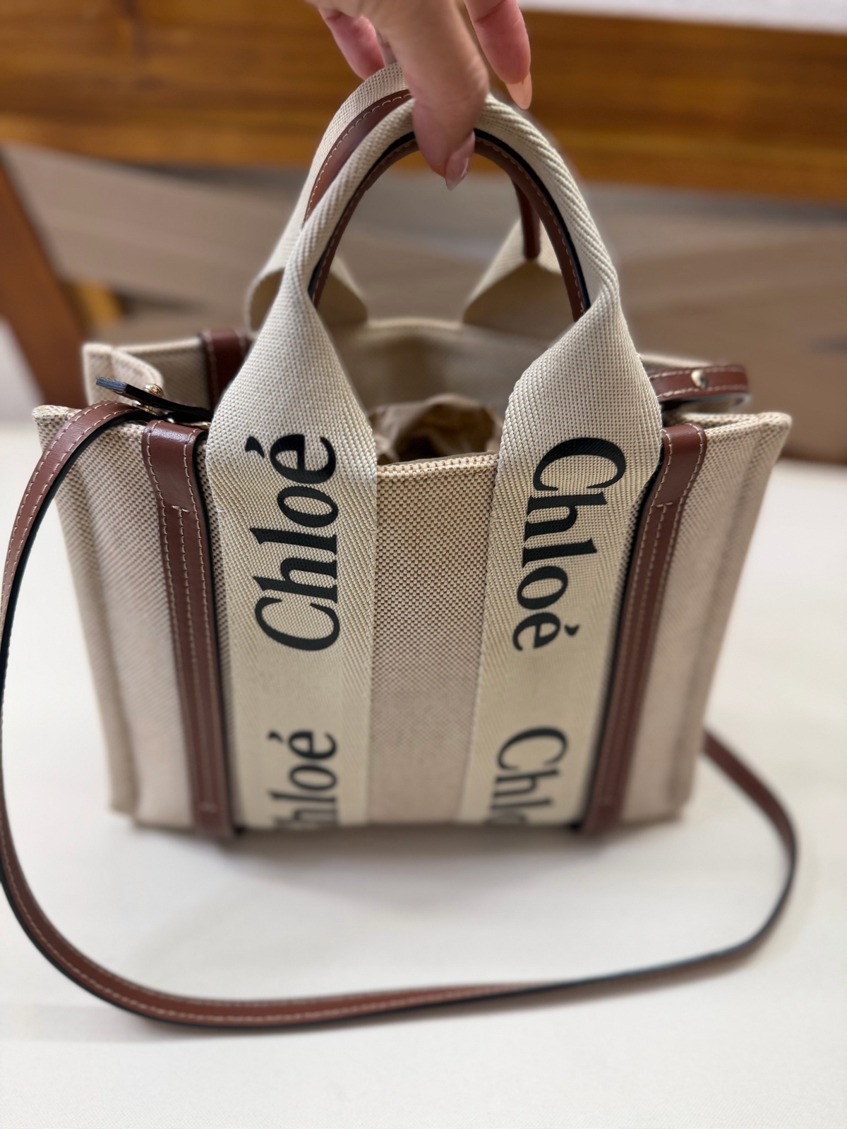 Chloe Woody Tote Sling Bag Small in Brown