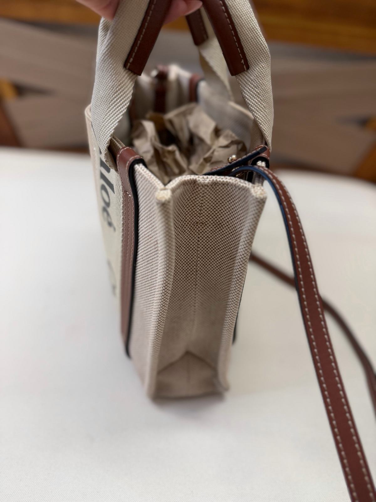 Chloe Woody Tote Sling Bag Small in Brown