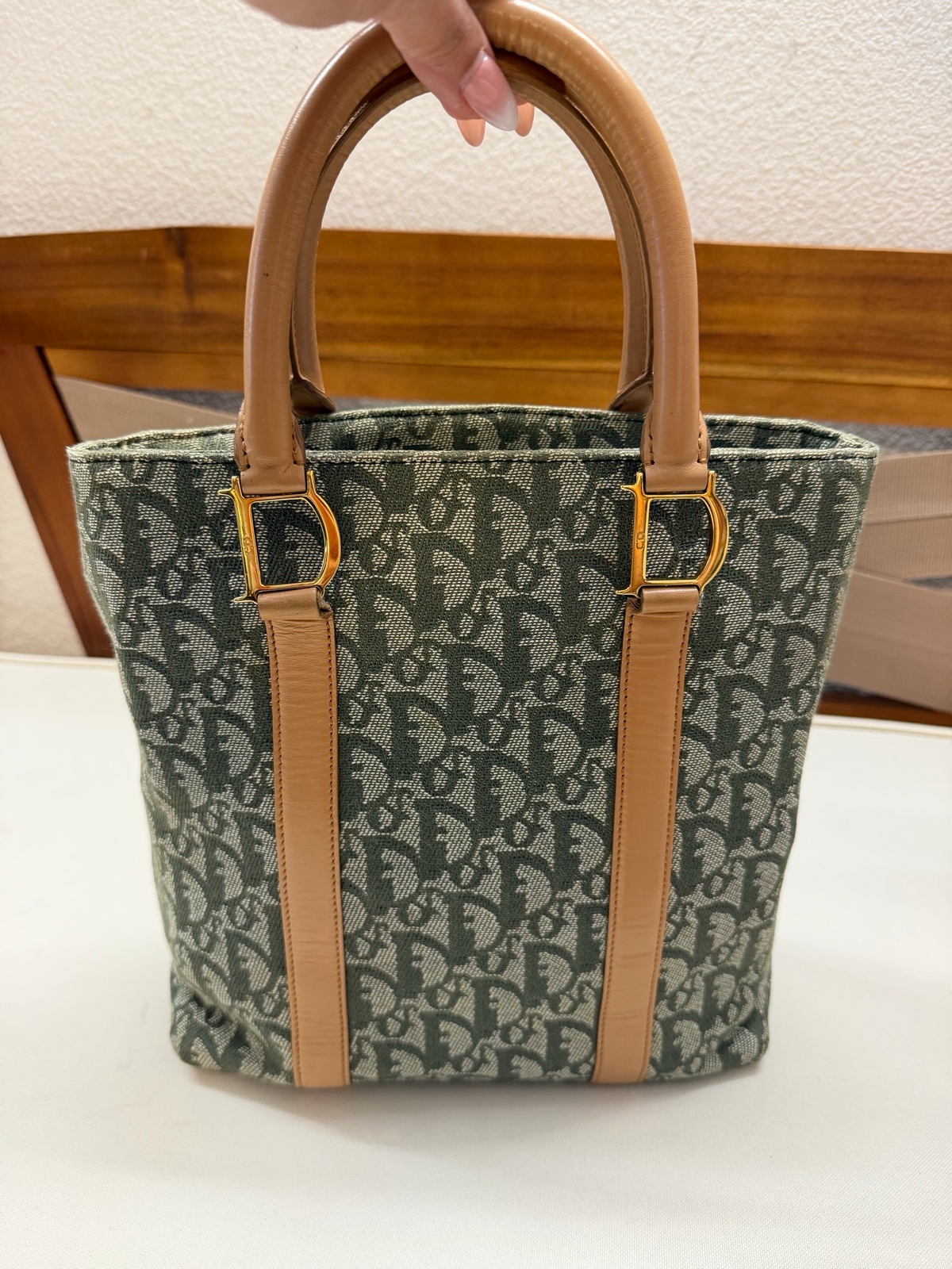Christian Dior Oblique Monogram Trotter Tote Diorissimo in Green