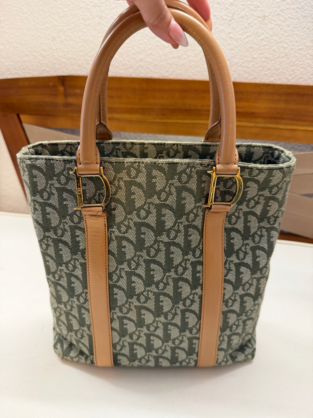Christian Dior Oblique Monogram Trotter Tote Diorissimo in Green