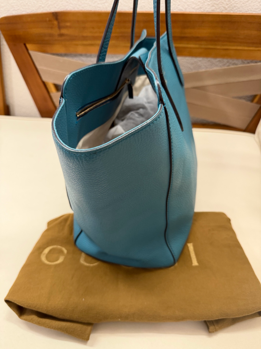 Gucci Pebbled Leather Swing Tote Large Shoulder Bag in Teal