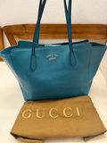 Gucci Pebbled Leather Swing Tote Large Shoulder Bag in Teal