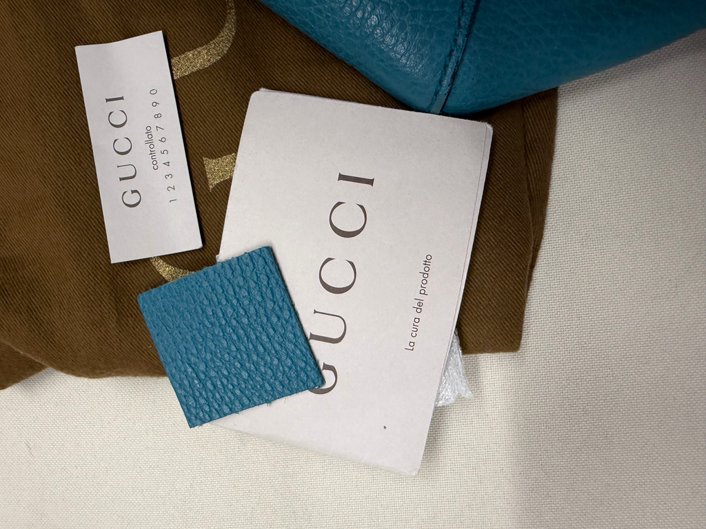 Gucci Pebbled Leather Swing Tote Large Shoulder Bag in Teal