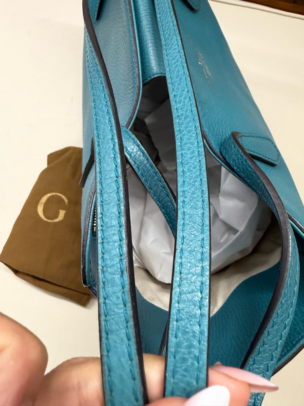 Gucci Pebbled Leather Swing Tote Large Shoulder Bag in Teal