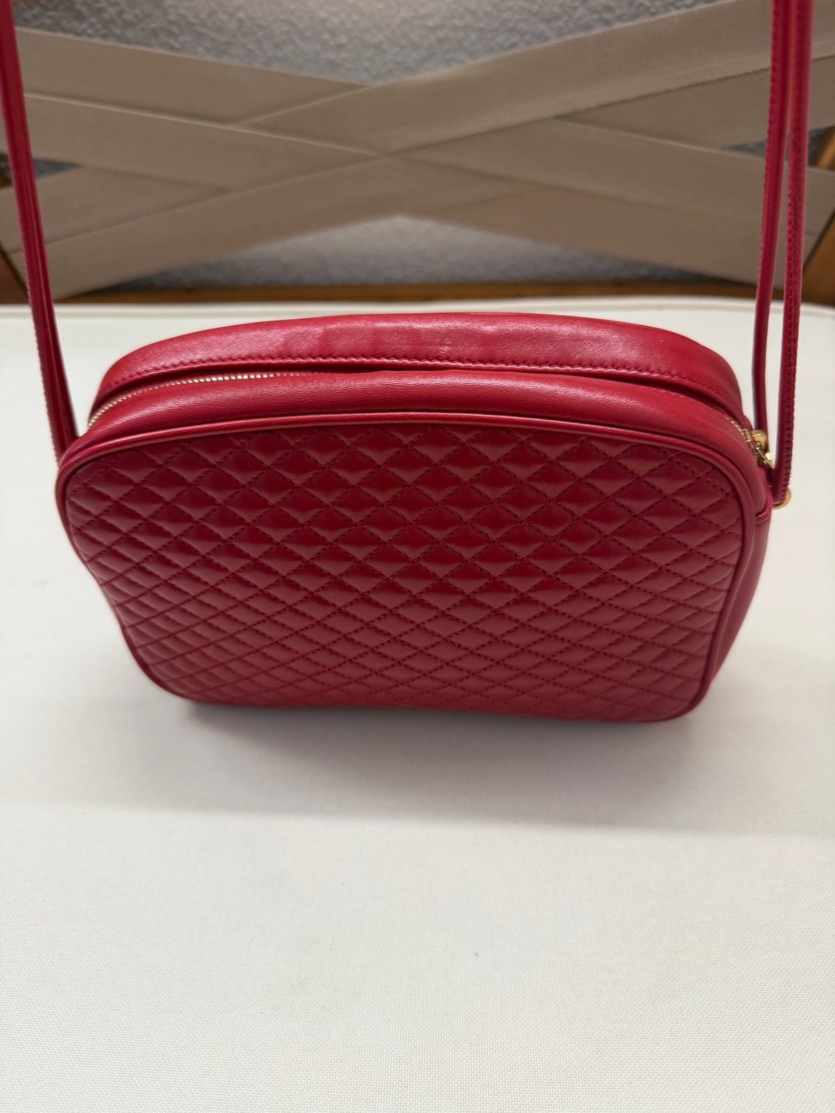 Yves Saint Laurent Quilted Lambskin Victoire Camera Bag Crossbody Messenger Sling in Red
