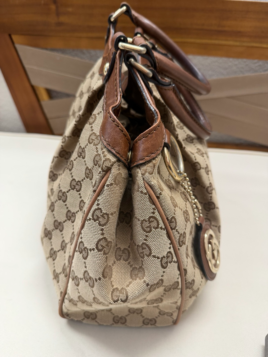 Gucci Monogram Canvas Sukey Medium Tote in Brown