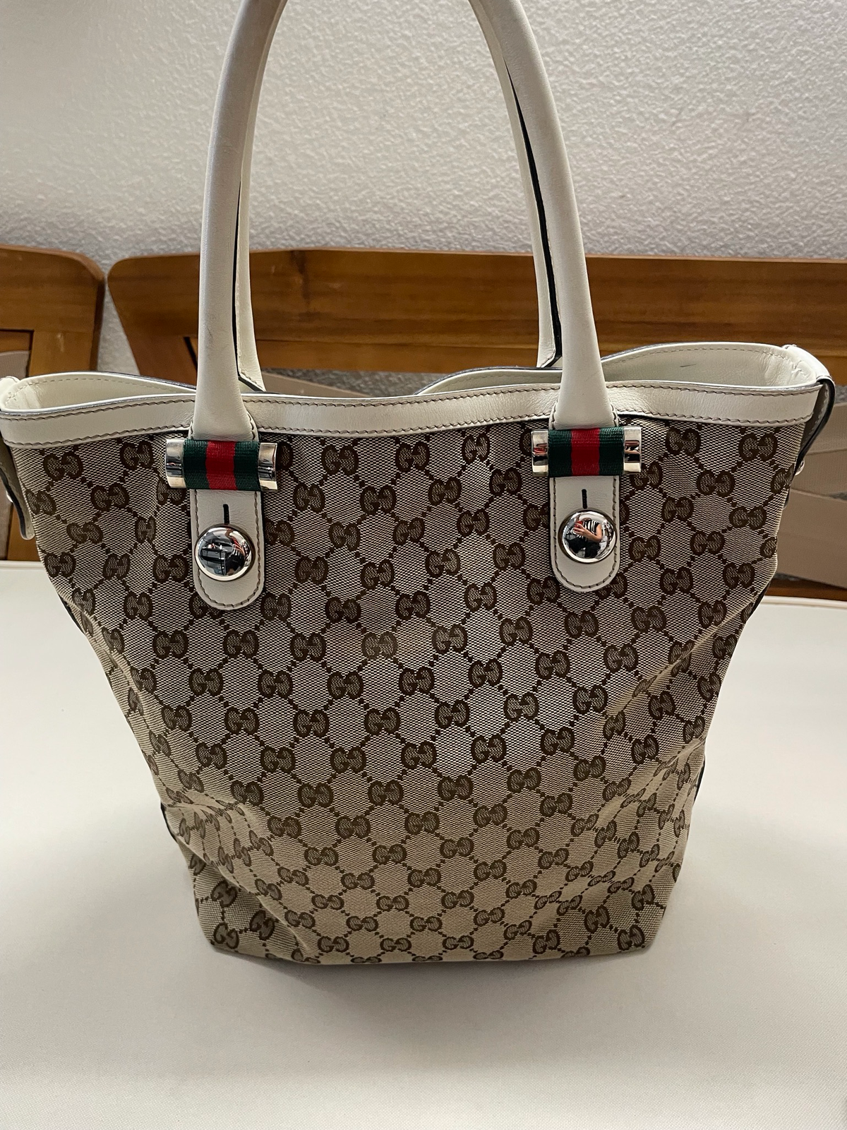 Gucci Monogram Canvas Match Ball Web Tote in Medium