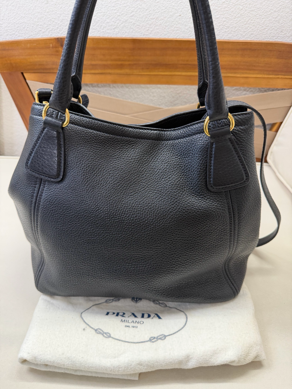 Prada Pebbled Leather Vitello Daino Crossbody Sling