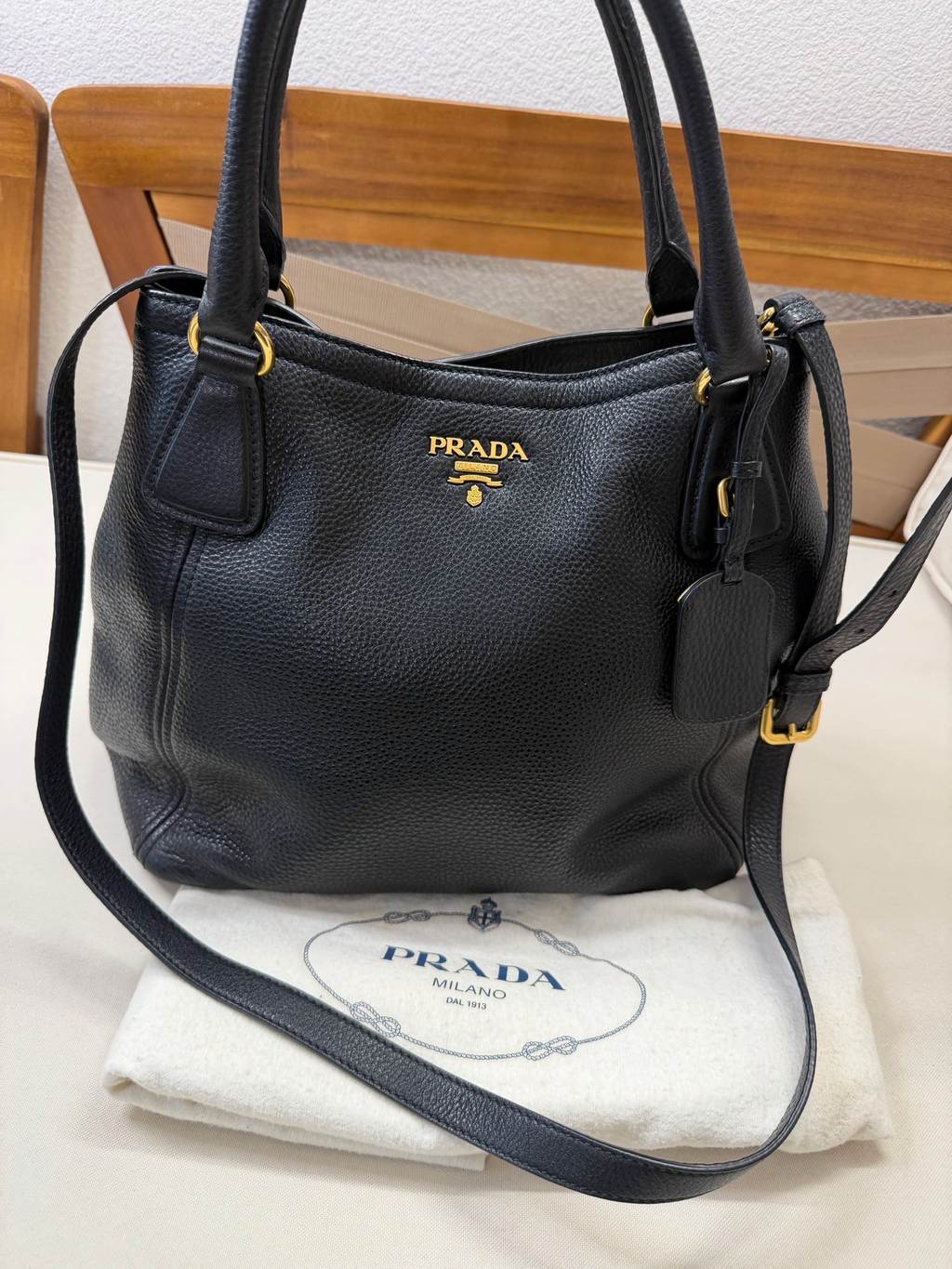 Prada Pebbled Leather Vitello Daino Crossbody Sling