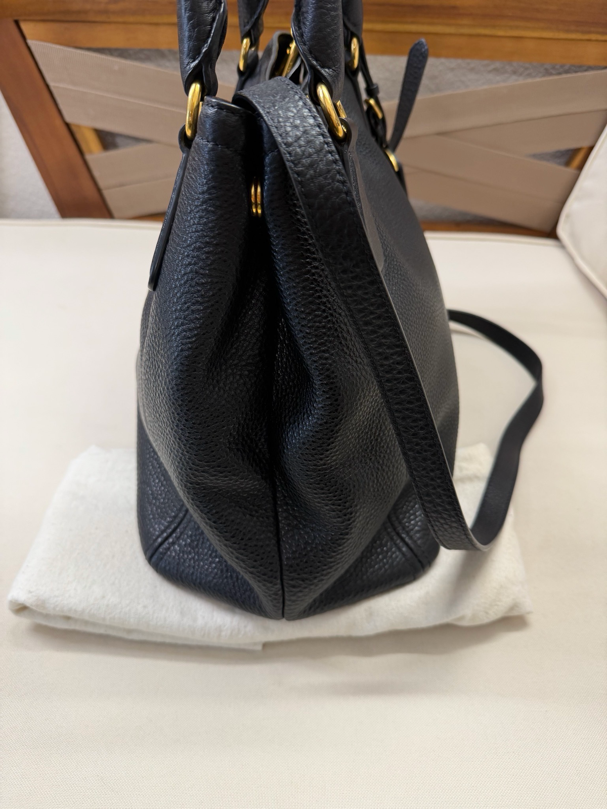 Prada Pebbled Leather Vitello Daino Crossbody Sling