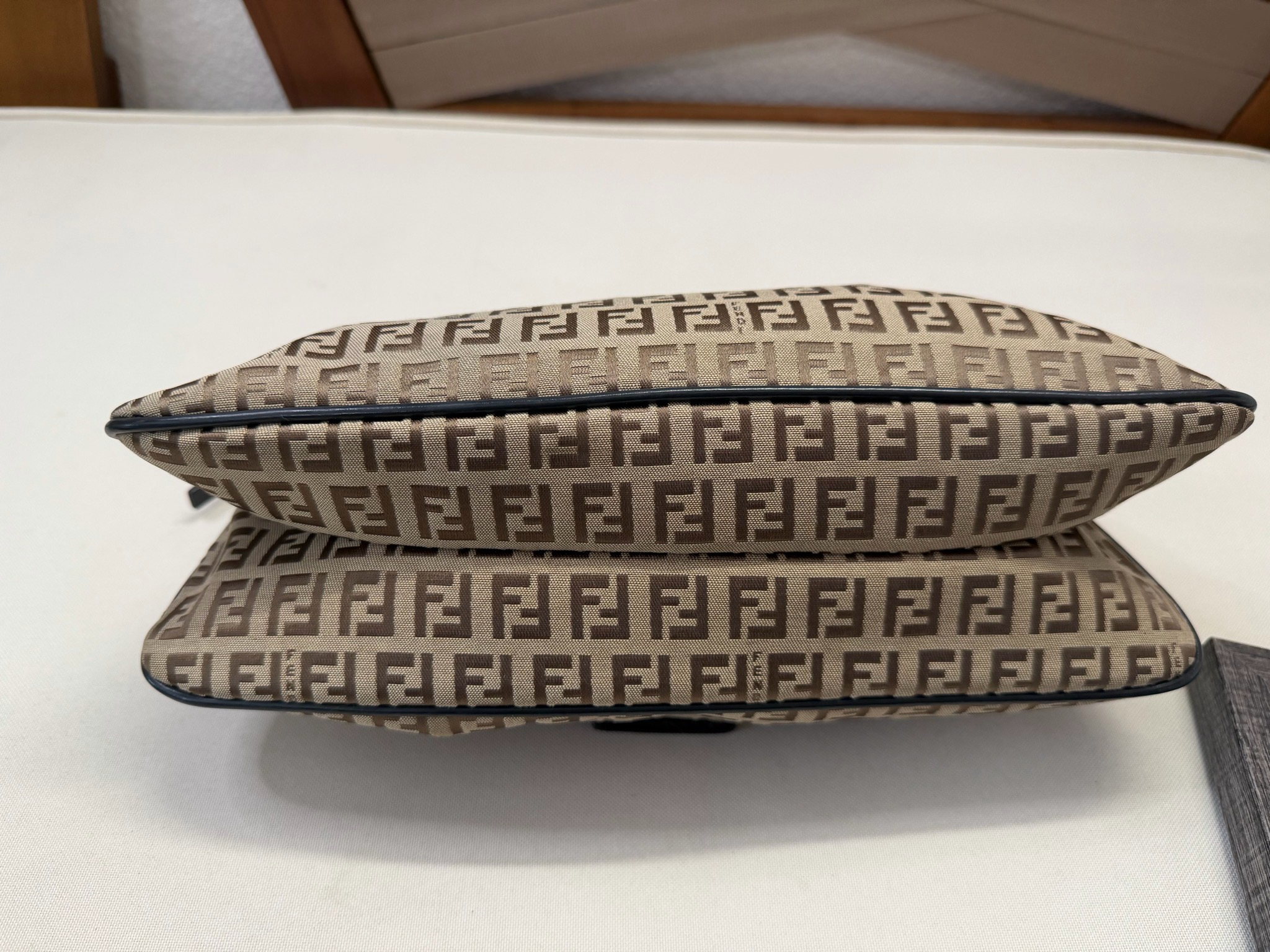 Fendi Zucca Baguette Double Flap Hobo Shoulder Bag