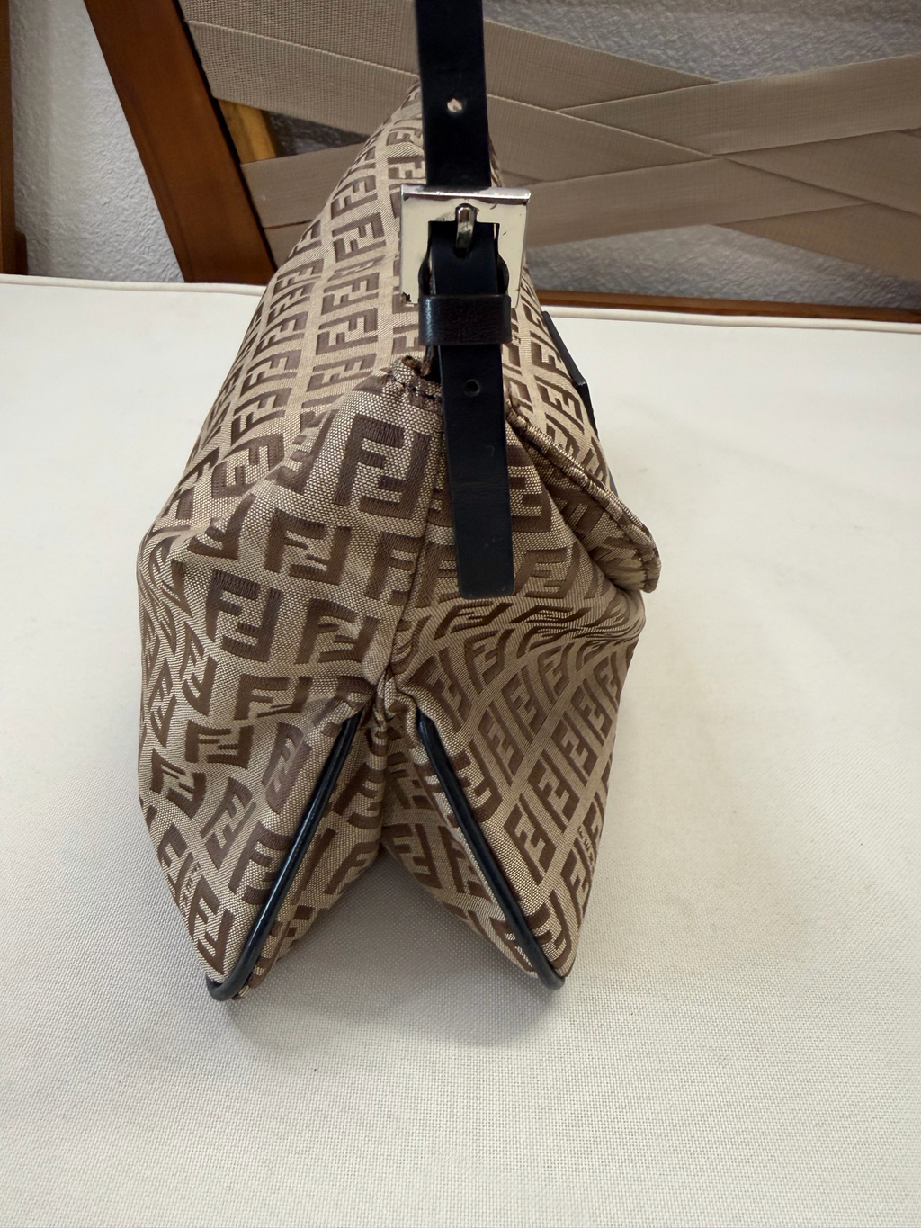 Fendi Zucca Baguette Double Flap Hobo Shoulder Bag