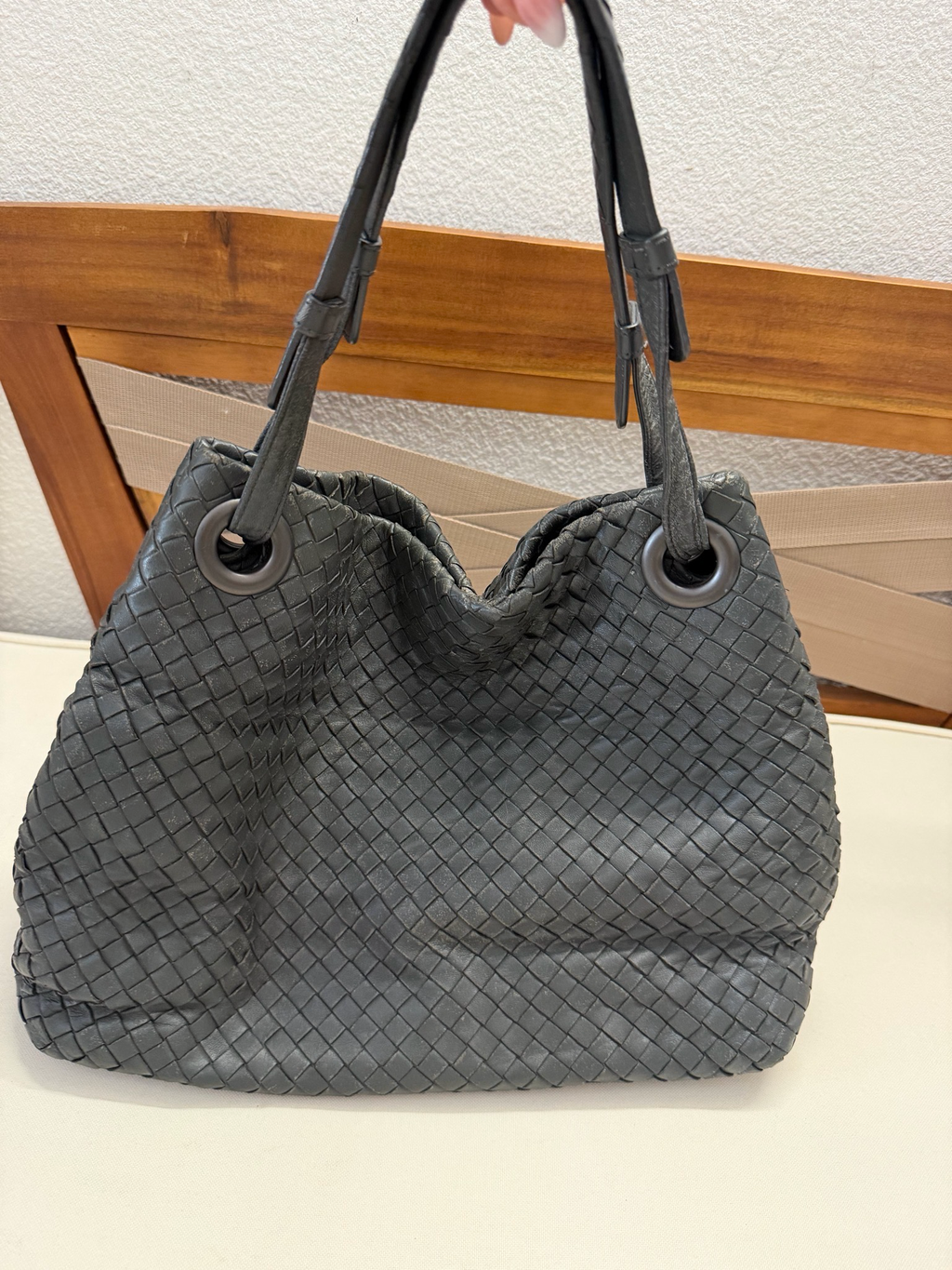 Bottega Venneta Intreciatto Tote Garda Shoulder Bag in Gray