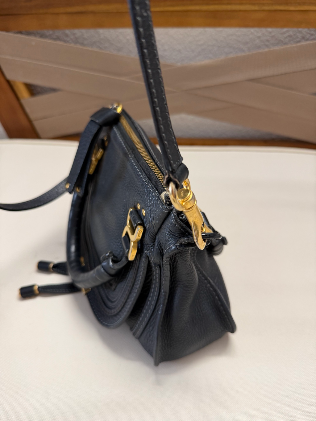 Chloe Marcie Saddle Pebbled Leather Mini in Black