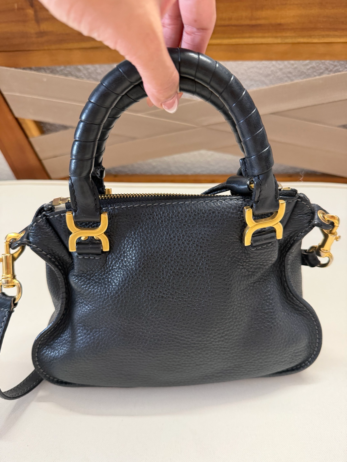 Chloe Marcie Saddle Pebbled Leather Mini in Black