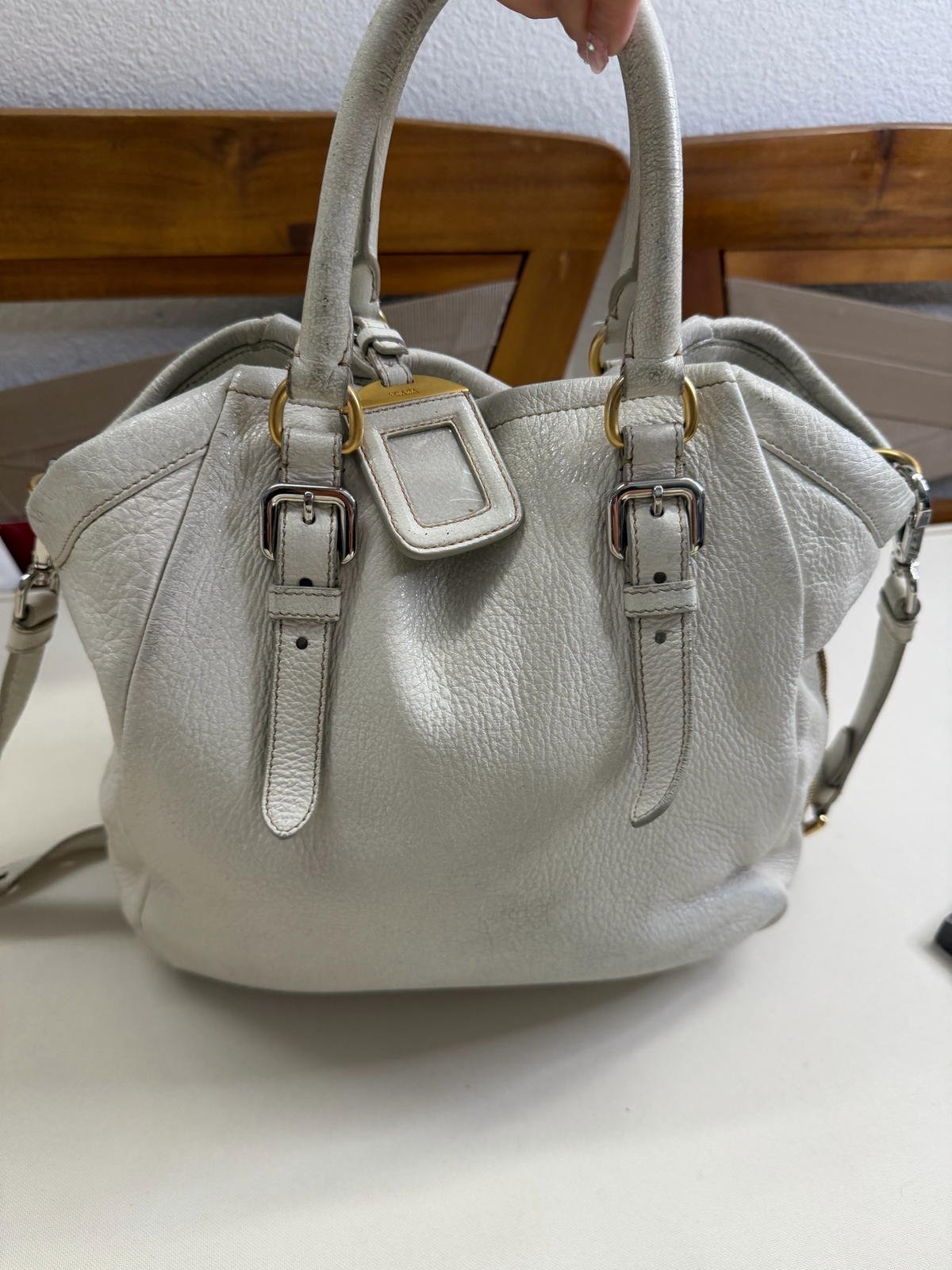 Prada Vitello Shine Convertible Zippers Crossbody Sling
