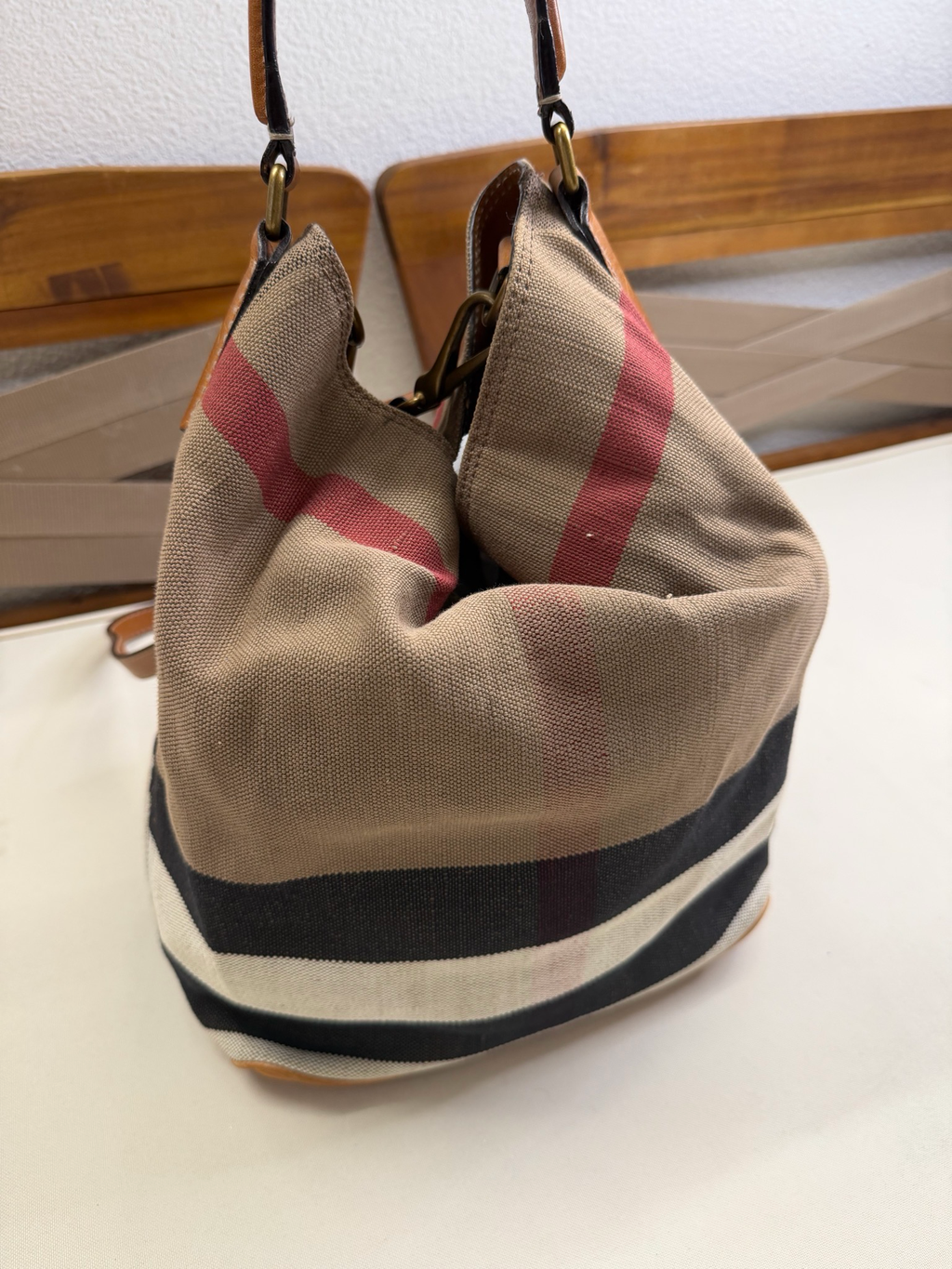 Burberry Ashby Bucket Mega Check Hobo Crossbody