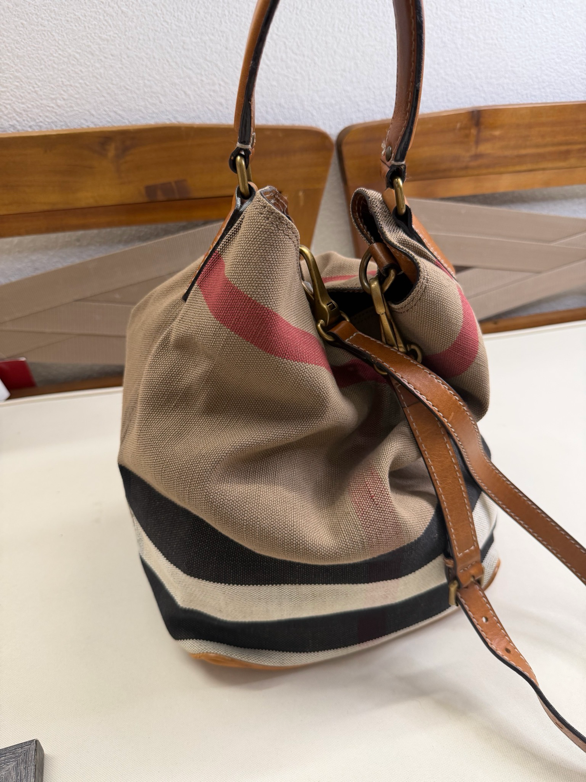 Burberry Ashby Bucket Mega Check Hobo Crossbody