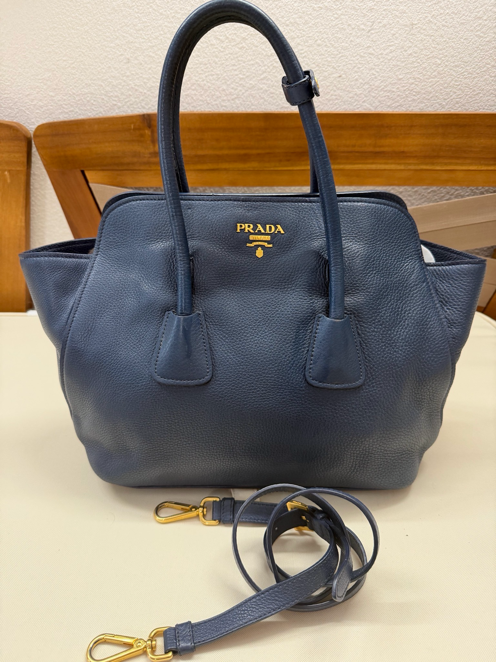 Prada Vitello Daino Convertible Sling in Navy Blue