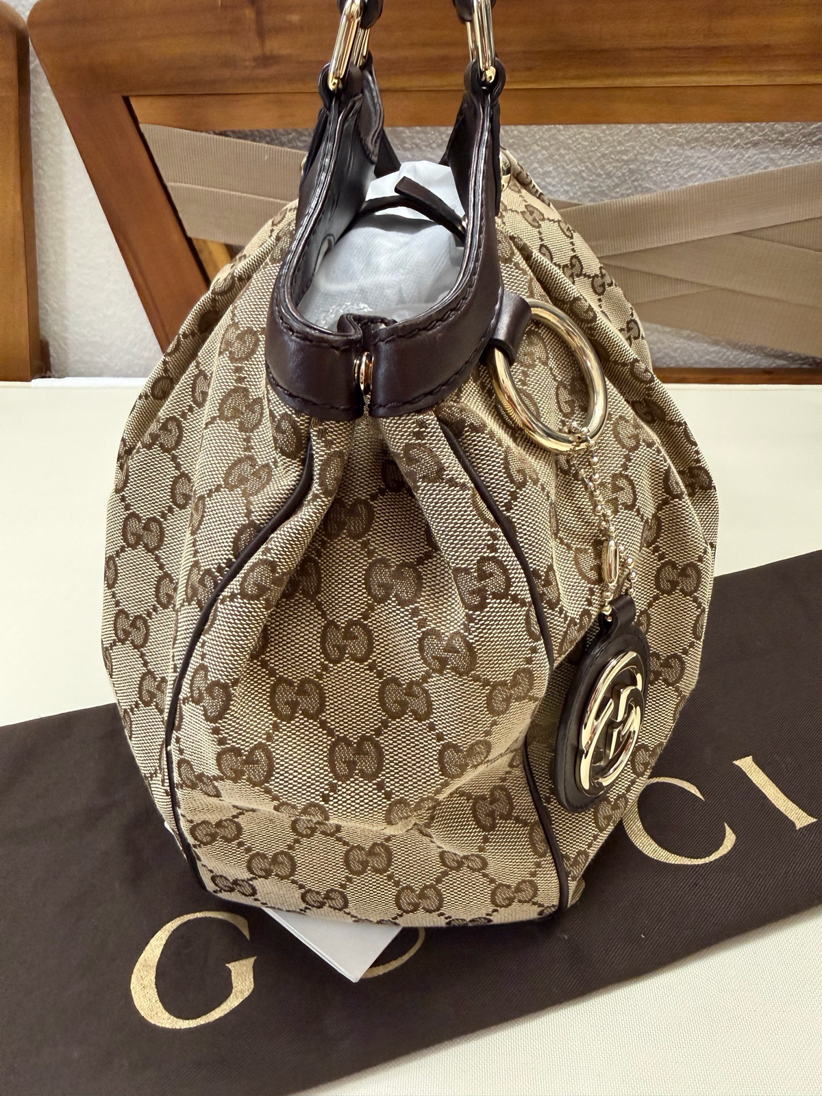 Gucci Monogram Sukey Tote Shoulder Bag in Dark Brown