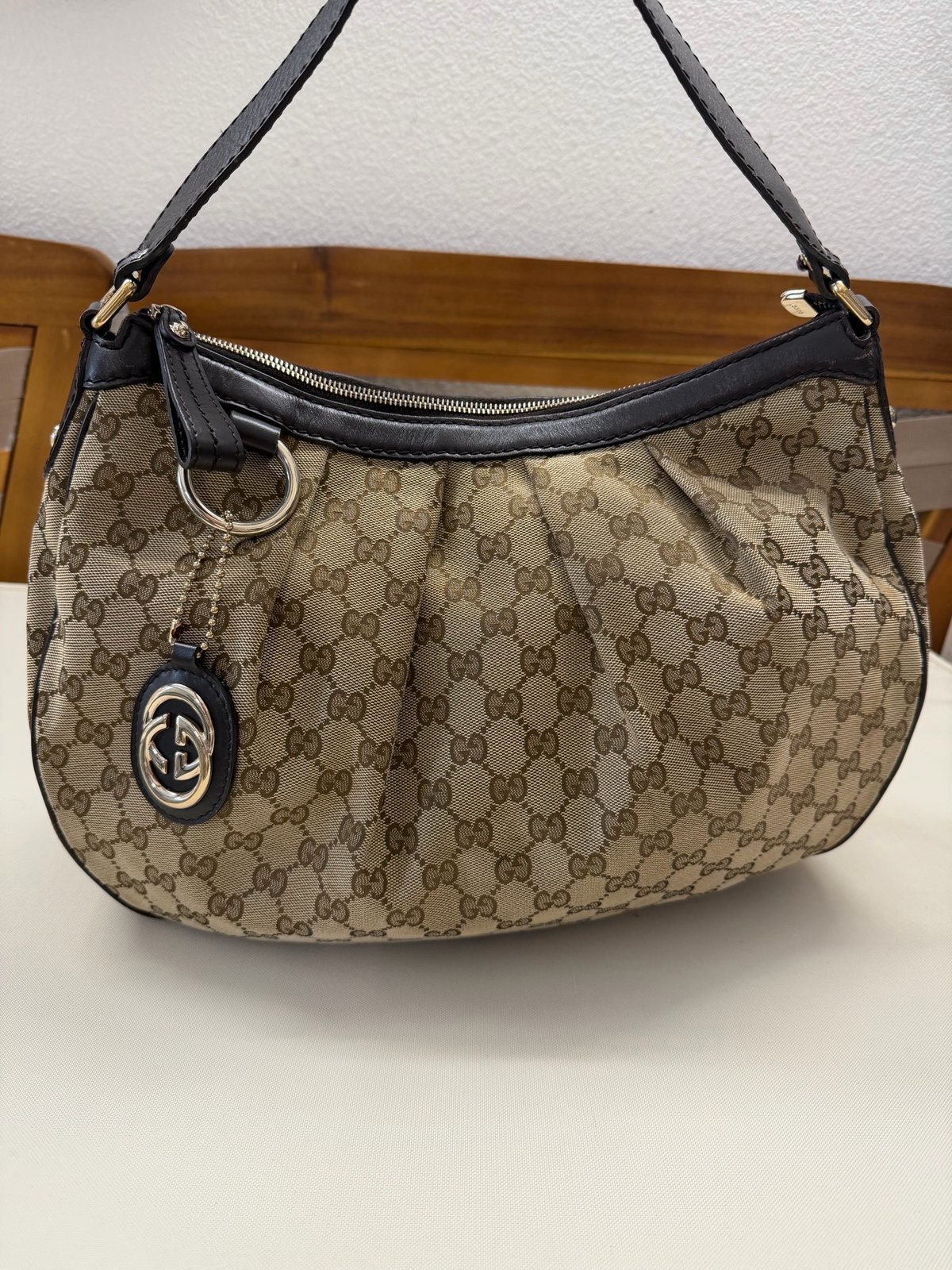 Gucci Monogram Canvas Sukey Hobo in Dark Brown