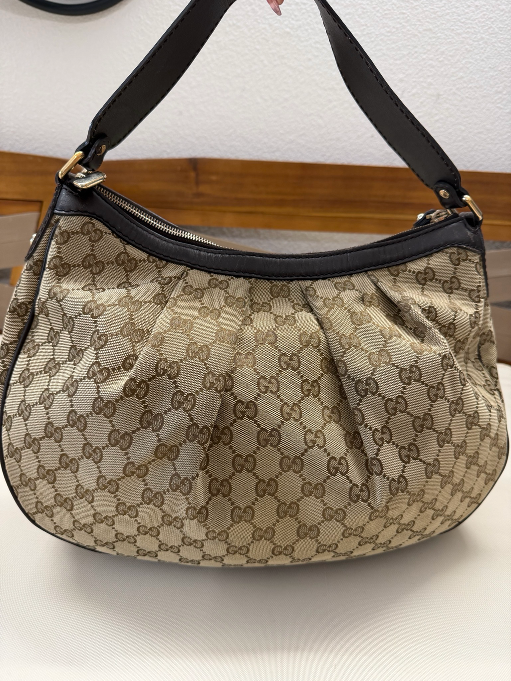 Gucci Monogram Canvas Sukey Hobo in Dark Brown