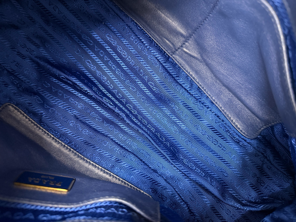 Prada Nylon Tessuto Gaufre Bluette Bowler Satchel Tote