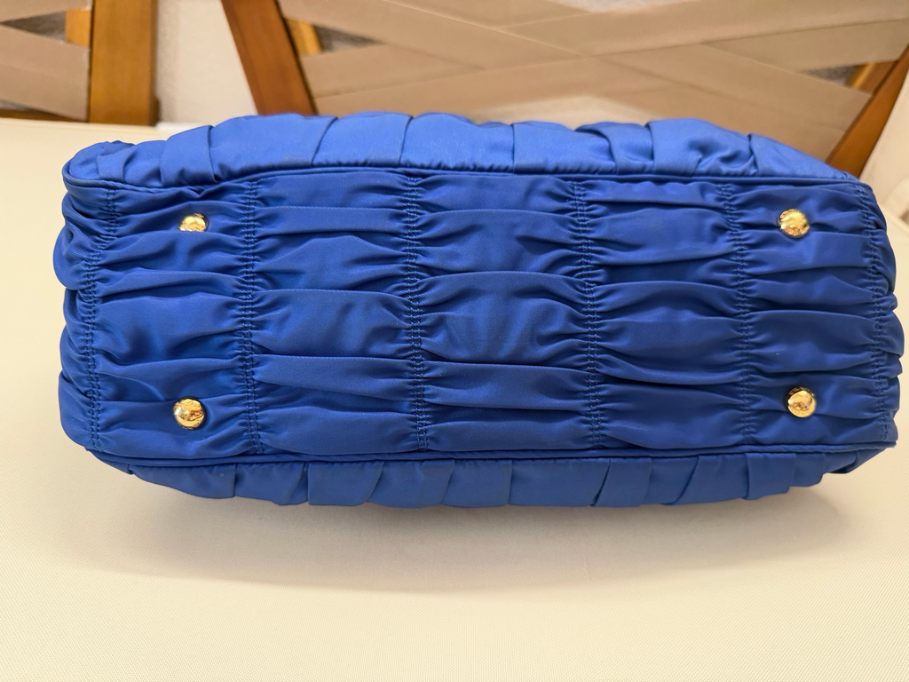 Prada Nylon Tessuto Gaufre Bluette Bowler Satchel Tote