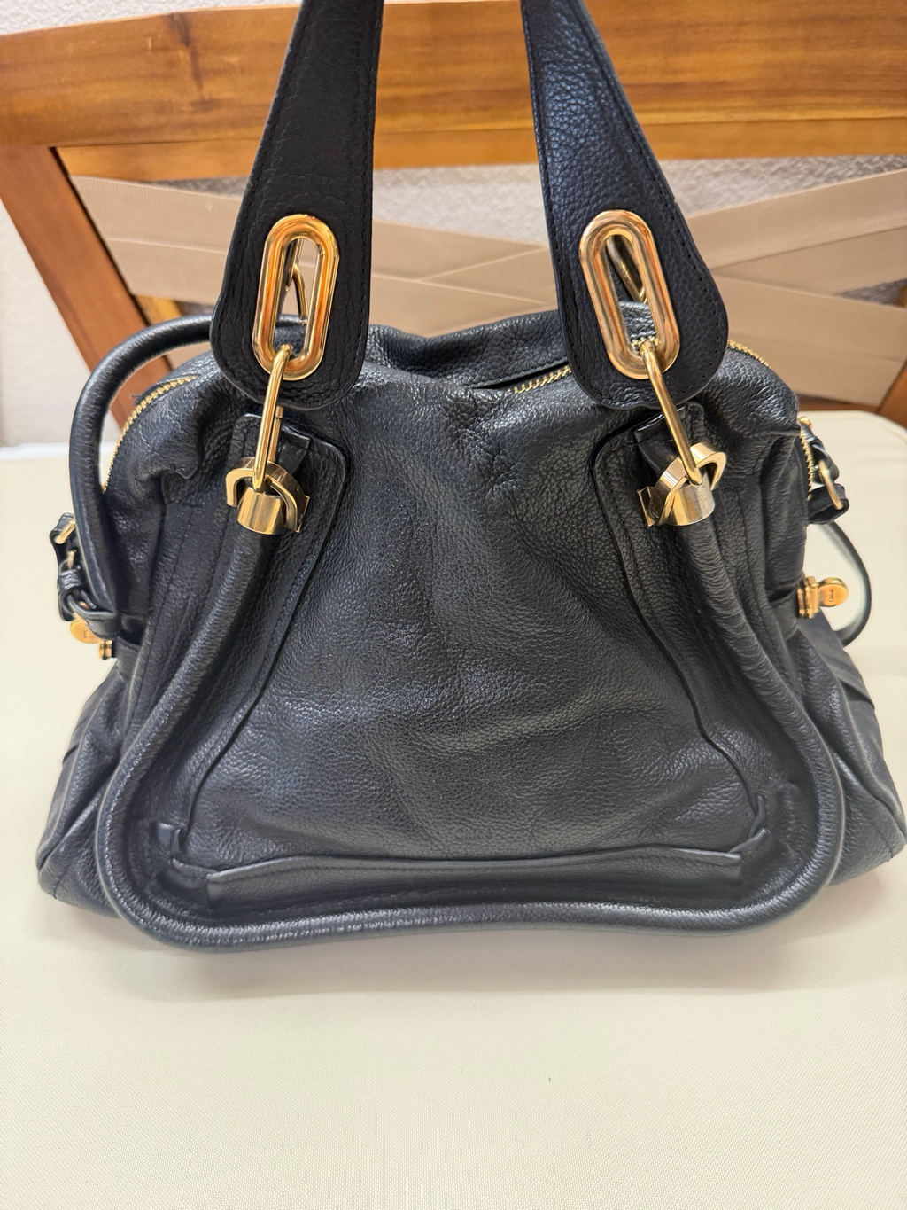 Chloe Pebbled Leather Paraty Crossbody Sling in Black