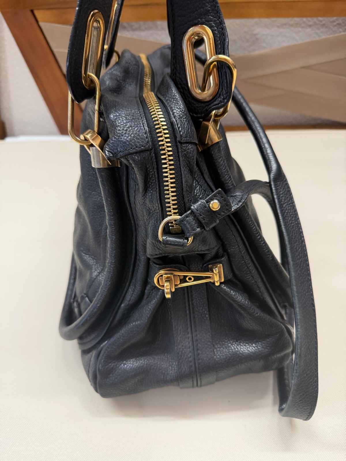 Chloe Pebbled Leather Paraty Crossbody Sling in Black