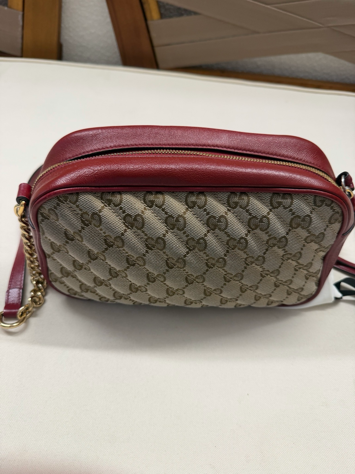 Gucci Monogram Canvas Marmont Small Quilted Crossbody Camera Bag Sling