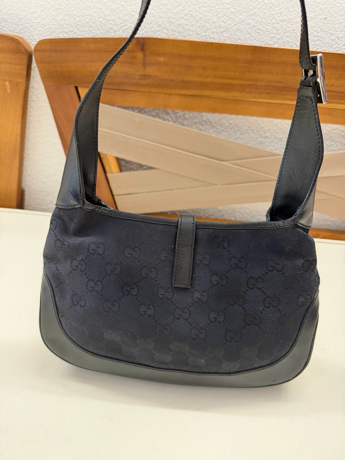 Gucci Monogram Canvas Jackie Hobo Shoulder Bag in Black