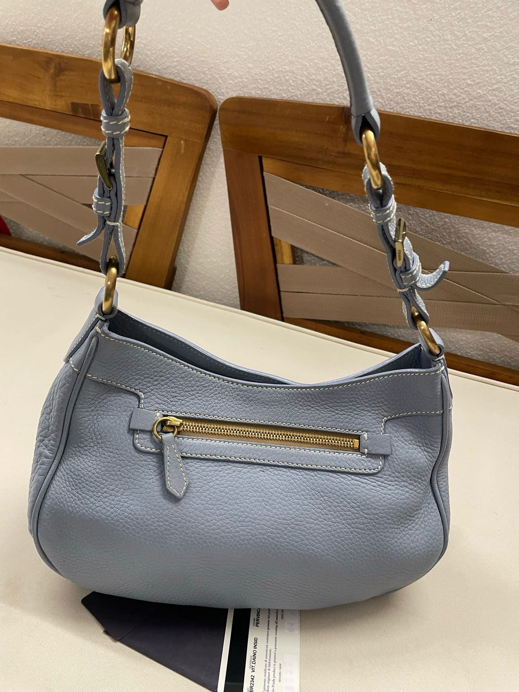 Prada Vitello Daino Hobo Shoulder in Light Blue