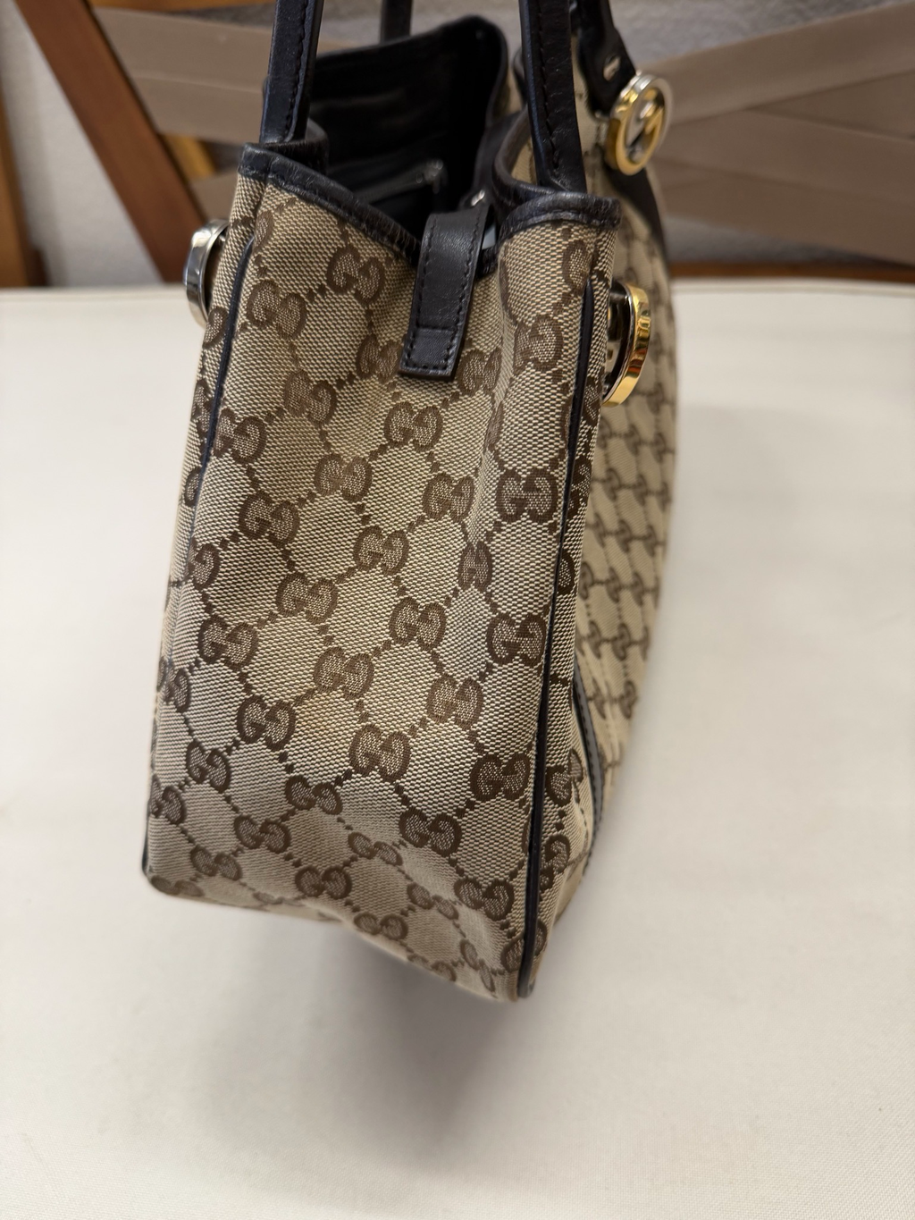 Gucci Monogram Canvas Twins Tote Shoulder Bag in Dark Brown