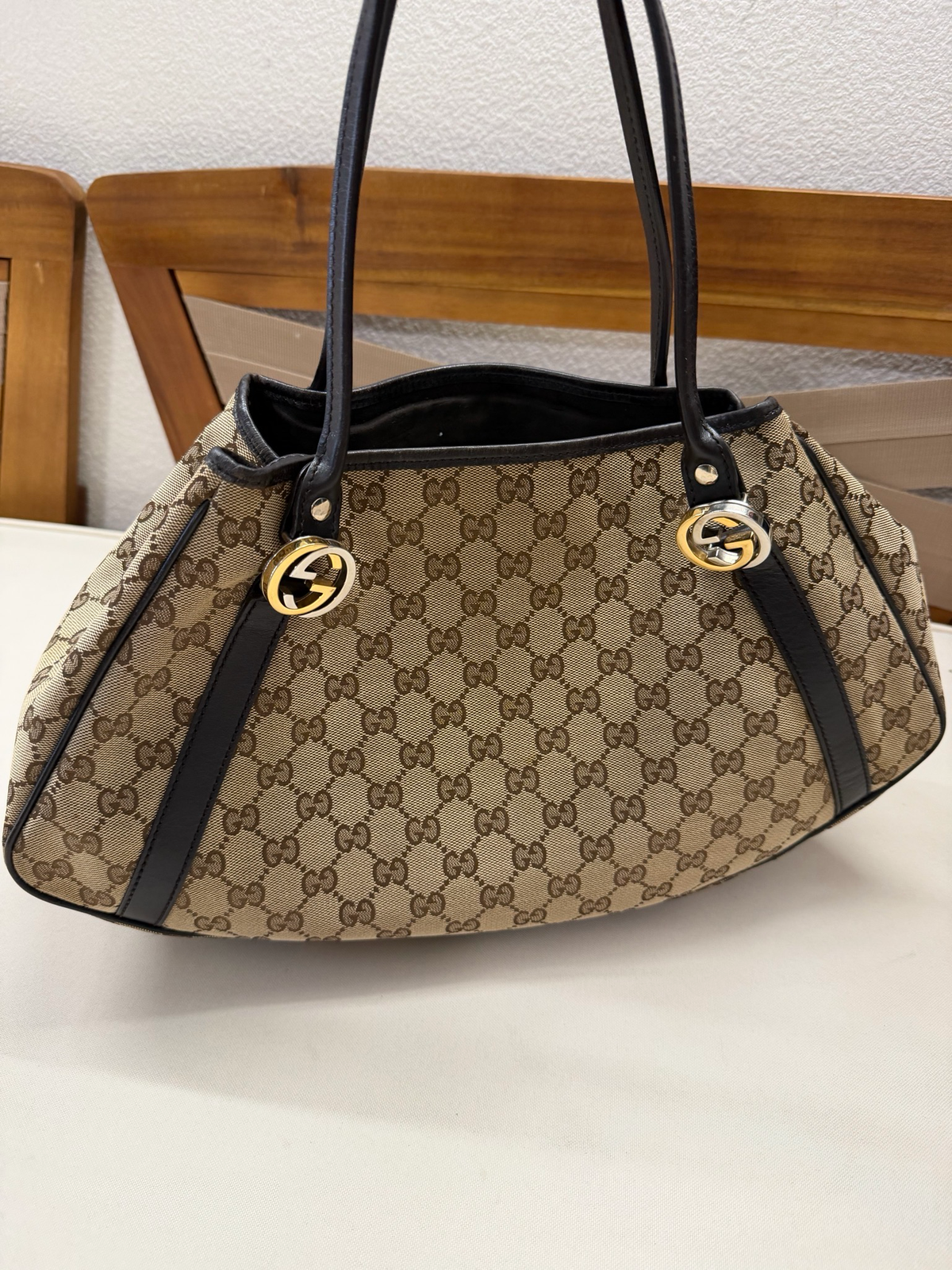 Gucci Monogram Canvas Twins Tote Shoulder Bag in Dark Brown