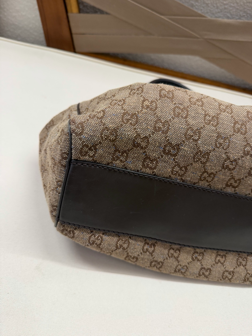Gucci Monogram Canvas Sukey Denim Tote Shoulder Bag Medium in Brown