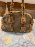 Prada Canvas Jacquard Bowler Tote Leather Trimmed Boston Shoulder Bag in Brown
