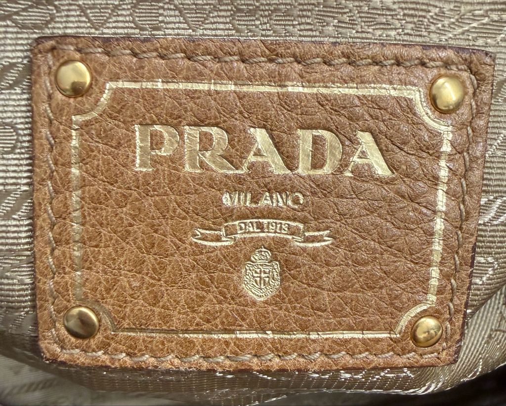 Prada Canvas Jacquard Bowler Tote Leather Trimmed Boston Shoulder Bag in Brown