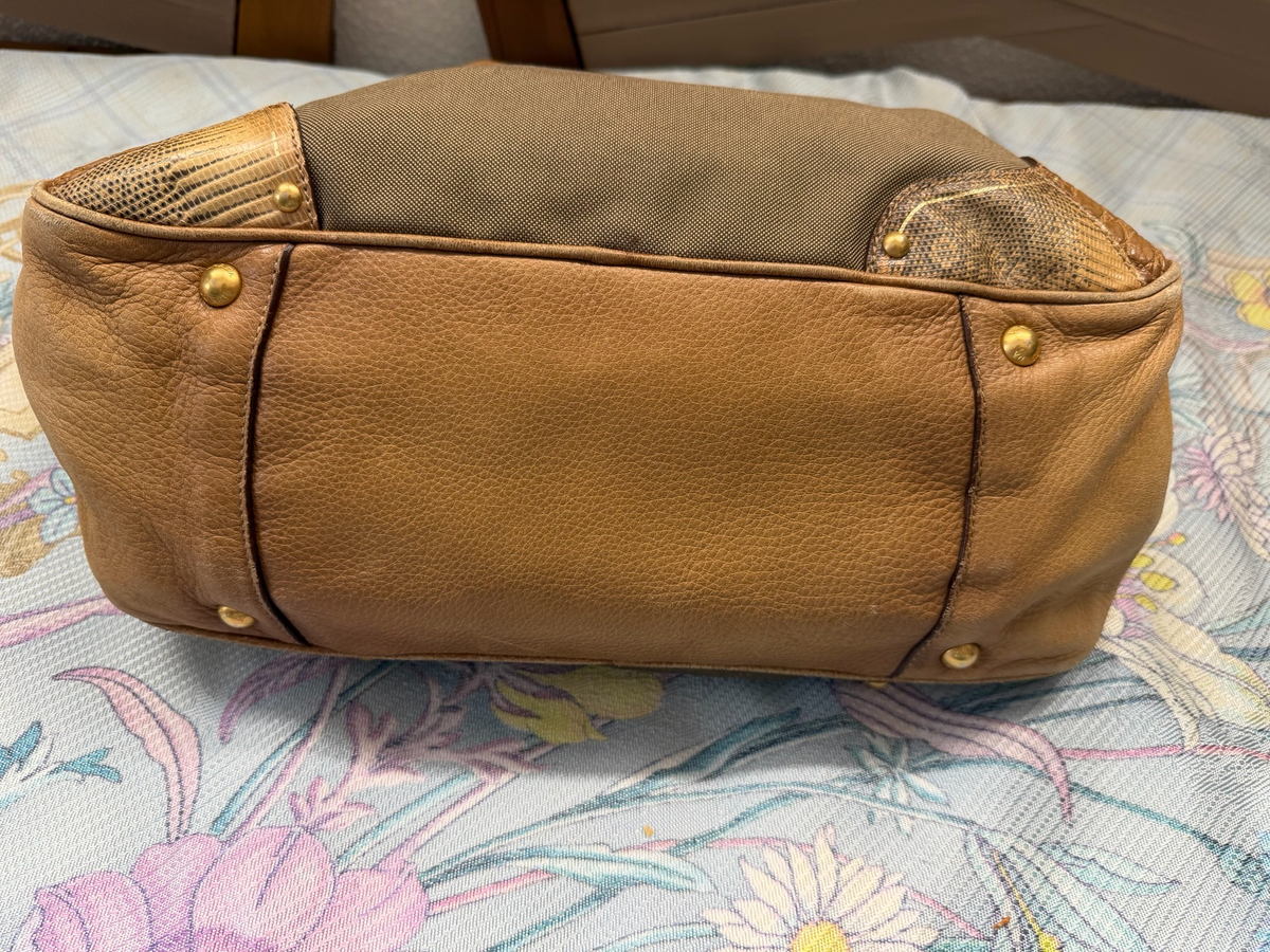 Prada Canvas Jacquard Bowler Tote Leather Trimmed Boston Shoulder Bag in Brown